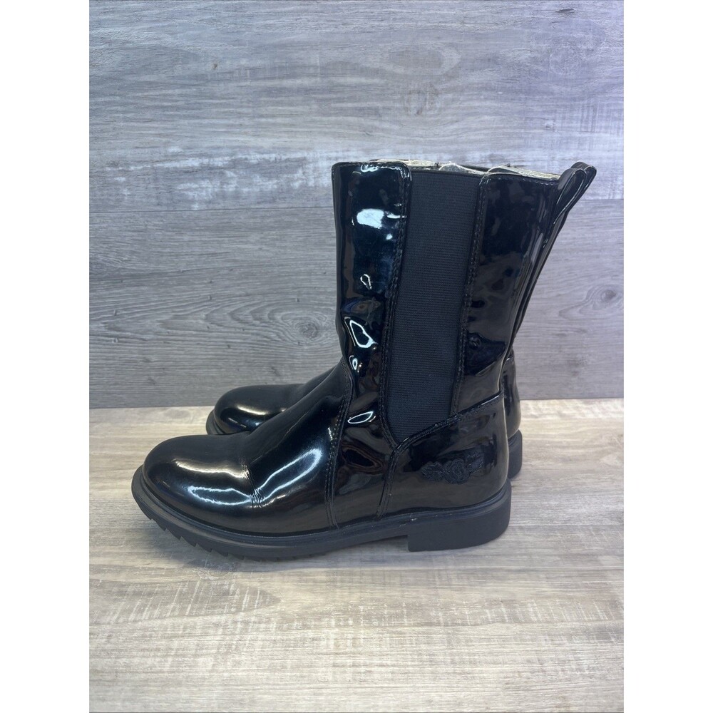 Lelli Kelly Girls 3.5  Black Patent Leather Side Zip Mid Calf Boots 35